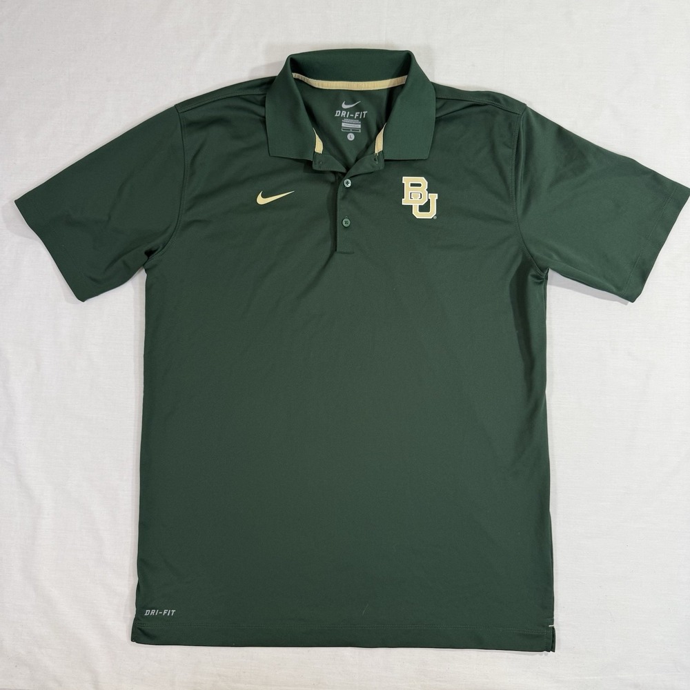 Baylor Bears University Nike Dri-Fit Polo Shirt Mens L Green Performance Golf